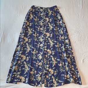 Vintage woman’s small Jonathan Martin Floral button Maxi Skirt - Navy and Cream